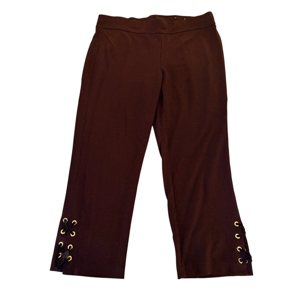 Anne Klein Wide Leg Pant Criss Cross Tye Accent Burgundy Size XL